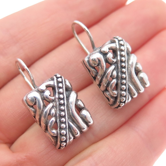 925 Sterling Silver Vintage Mexico Ornate Oxidized Dangle Earrings